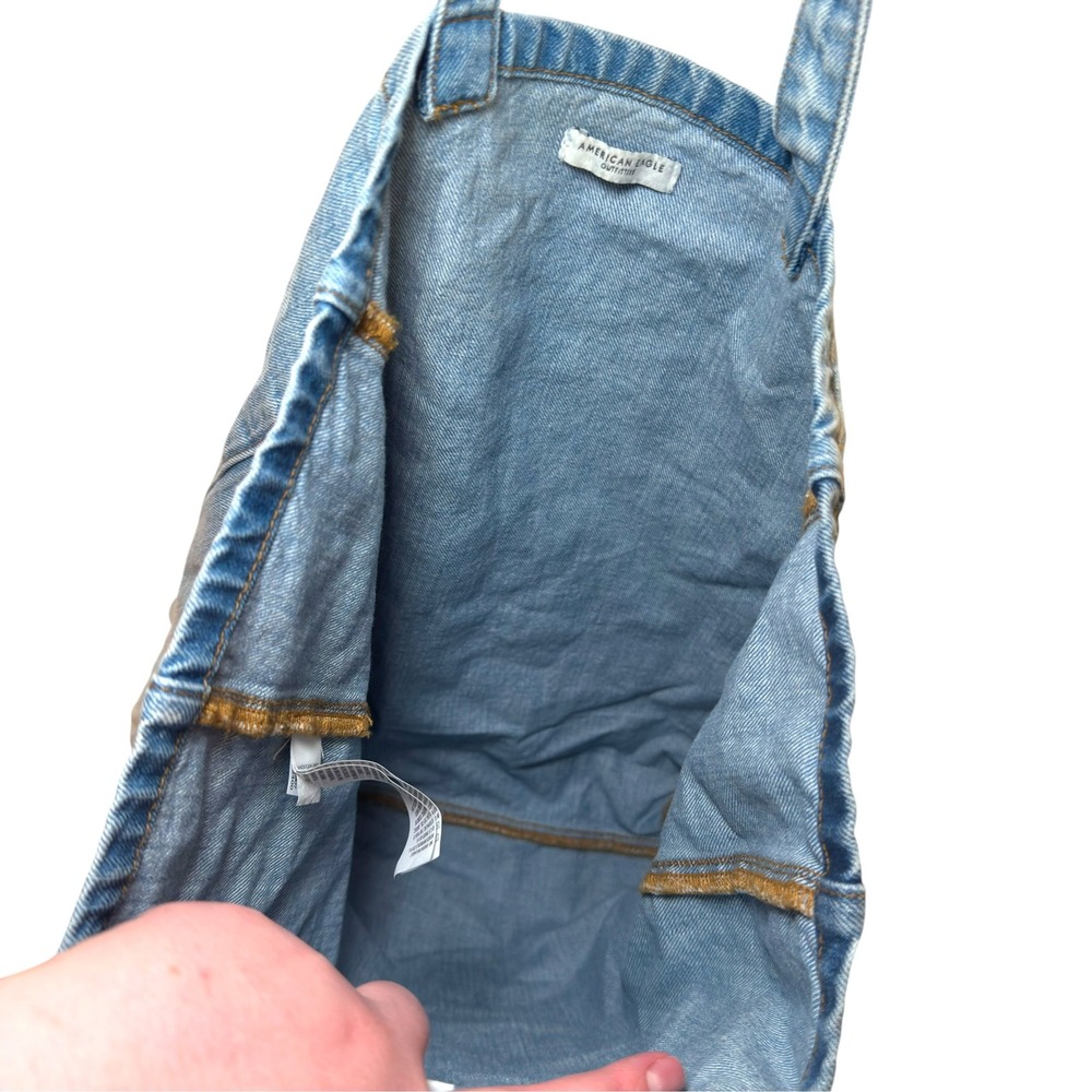American Eagle Denim Tote Bag OS Blue Yin Yang Smiley Face Retro Boho Streetwear - Picture 7 of 8